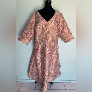 eShakti Gold Brocade Dress with Floral Pattern